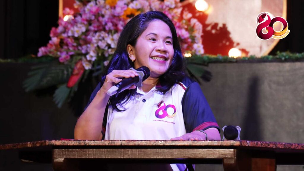 UB President Lily Marlene J. Hernandez-Bohn delivering her warm message during the NCAA South Season 27 Closing Ceremony